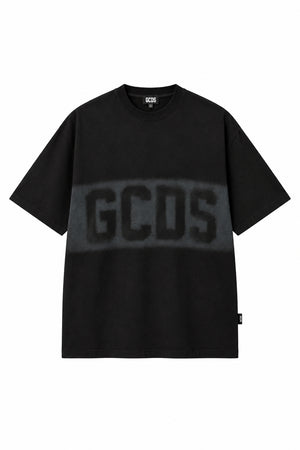 T-Shirt GCDS Logo Spray Oversize Uomo - Nera/Grigia | ViaMonte Shop