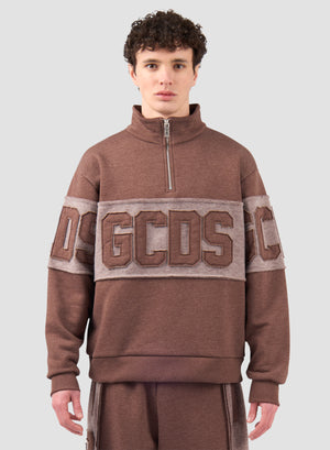Felpa Half Zip GCDS Band Logo Patch Uomo - Partridge/Marrone | ViaMonte Shop