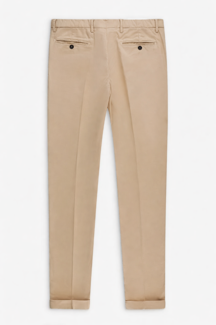 Pantalone uomo Portofino Quattro.Zero in cotone beige con risvolto