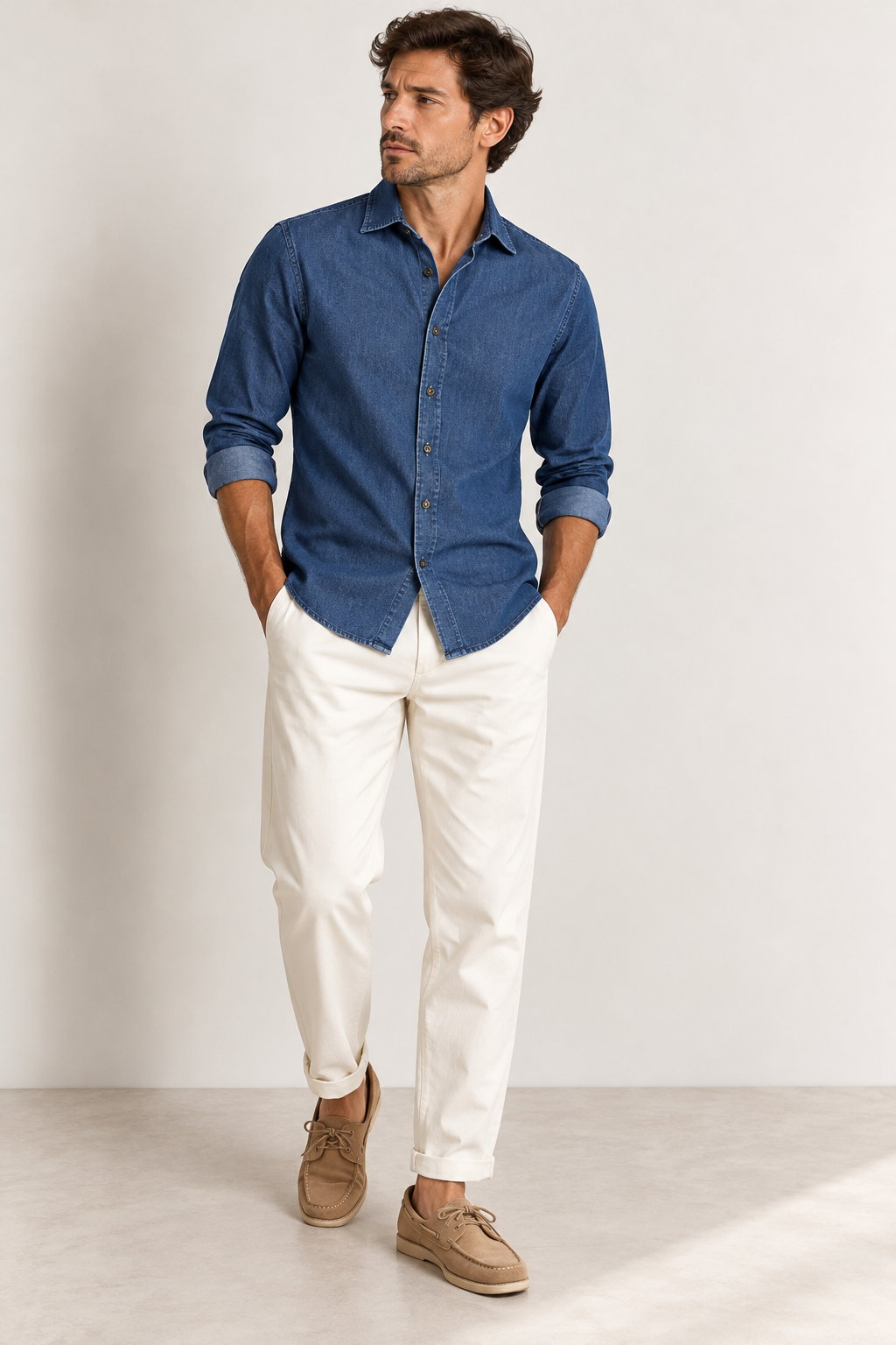 JCMAN Camicia cotone denim blu da uomo