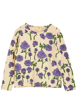 ViaMonte Shop | Mini Rodini t-shirt beige bambina in cotone biologico con rose all over