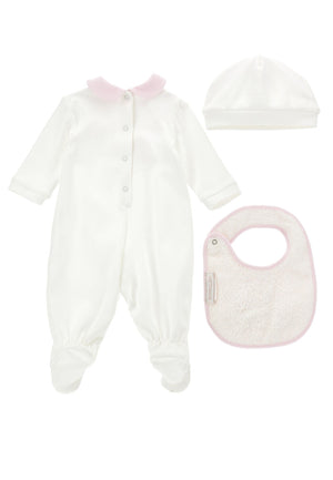 ViaMonte Shop | Monnalisa completo bianco/rosa neonata in cotone