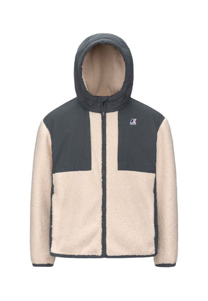 Giacca bambino K-Way P. Samson 4.0 orsetto panna e verde in tessuto sherpa
