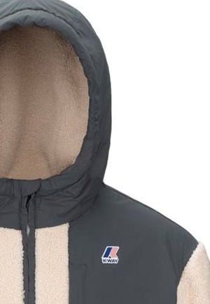 Giacca bambino K-Way P. Samson 4.0 orsetto panna e verde in tessuto sherpa