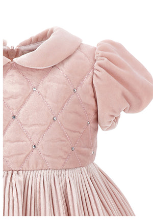 Vestito neonata Monnalisa rosa antico in velluto