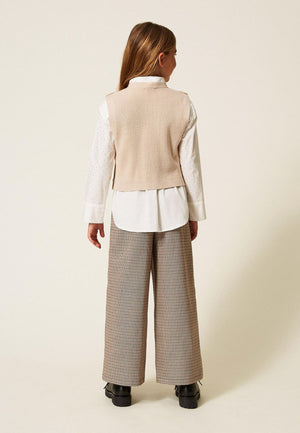 Pantalone bambina Twinset cammello in pied de poule