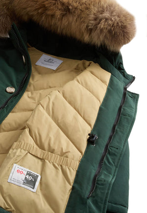 Giubbino bambino Woolrich kids Arctic Detachable Fur Parka verde agrifoglio scuro in tessuto Ramar