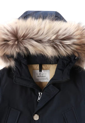 Giubbino bambino Woolrich kids Arctic Detachable Fur Parka blu in tessuto Ramar