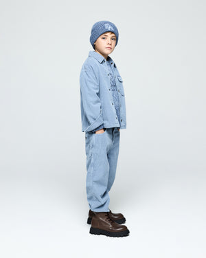 Camicia bambino Emporio Armani azzurra in velluto di cotone | ViaMonte Shop