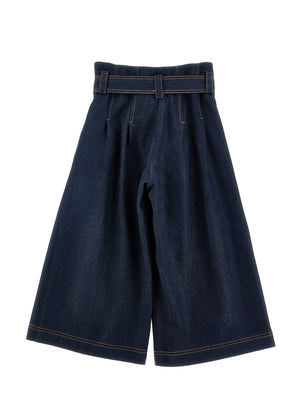 Pantalone culotte bambina Monnalisa blu in denim di cotone