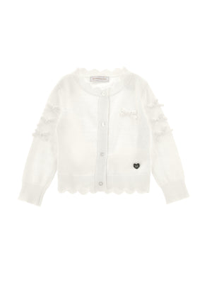 Cardigan neonata Monnalisa panna in misto cotone e lana