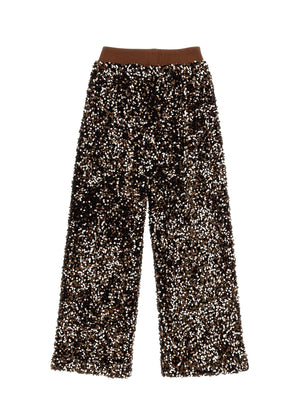 Pantalone bambina Monnalisa marrone in paillettes | ViaMonte Shop