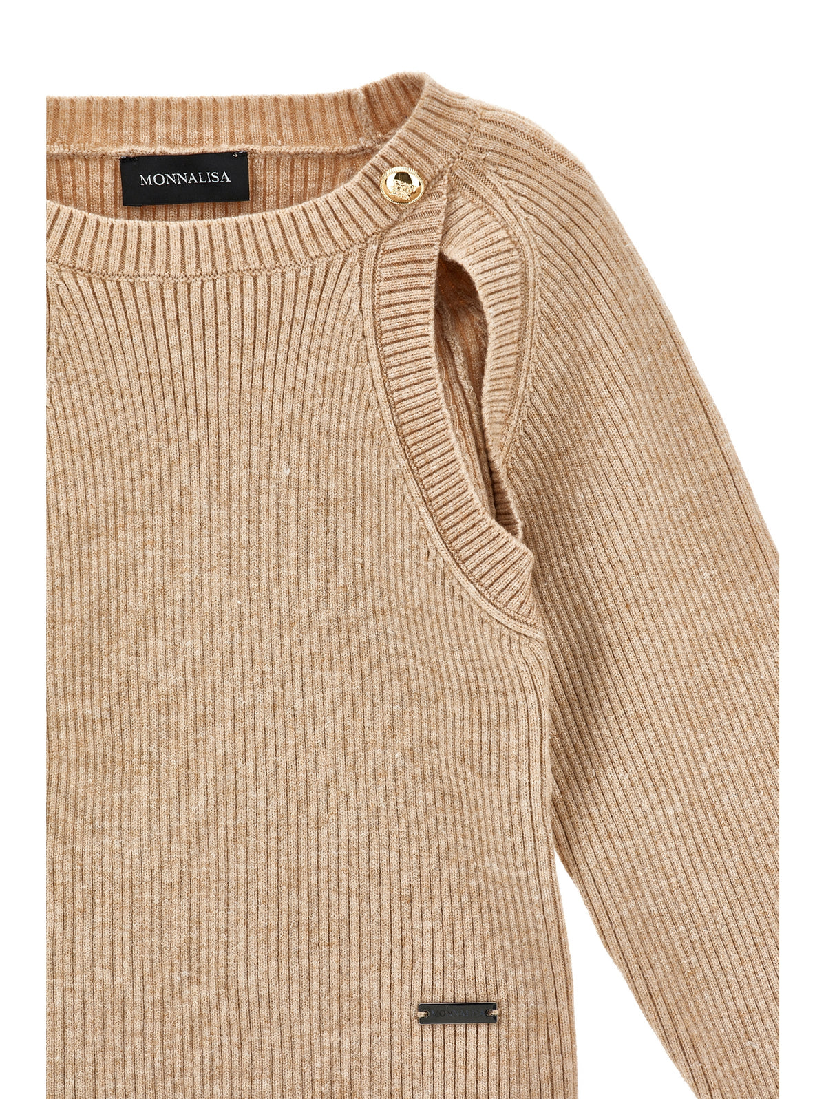 Maglia mini pull bambina Monnalisa beige in misto viscosa