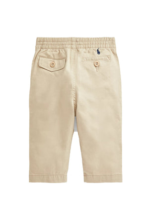 Pantalone neonato Ralph Lauren beige in twill di cotone stretch | ViaMonte Shop