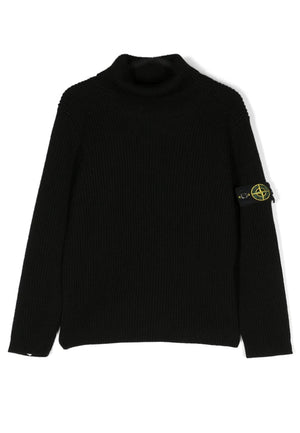 Maglia dolcevita bambino Stone Island nera in lana vergine | ViaMonte Shop