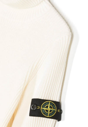 Maglia dolcevita bambino Stone Island bianca in lana vergine | ViaMonte Shop