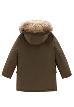Giubbino bambino Woolrich kids Arctic Detachable Fur Parka verde in tessuto Ramar