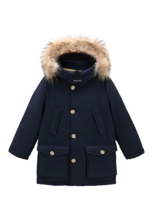 Giubbino bambino Woolrich kids Arctic Detachable Fur Parka blu in tessuto Ramar