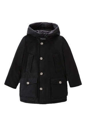 Giubbino bambino Woolrich kids Arctic Parka nero in tessuto Ramar Cloth | ViaMonte Shop