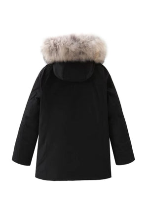 Giubbino bambina Woolrich kids Arctic Raccoon Parka nero in tessuto Ramar Cloth | ViaMonte Shop