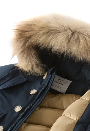 Giubbino neonato Woolrich kids My First Parka melton blue in tessuto Ramar Cloth