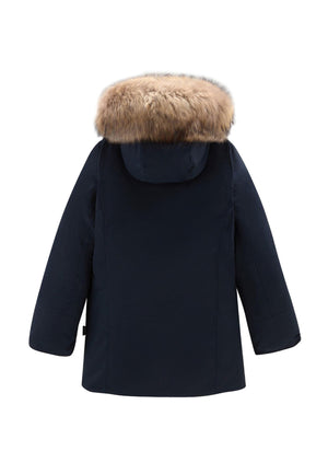 Giubbino bambina Woolrich kids Luxury Arctic Raccoon Parka blu in tessuto Urban Touch
