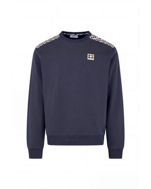 Aquascutum Check Shoulder Crewneck Fleece - Navy | ViaMonte Shop