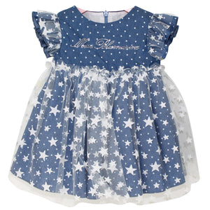 ViaMonte Shop | Miss Blumarine abito baby girl blu in denim di cotone stampato