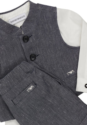 ViaMonte Shop | Emporio Armani completo blu neonato in misto lino