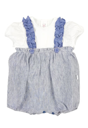 ViaMonte Shop | Il Gufo pagliaccetto celeste a righe neonata in lino