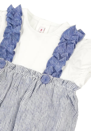 ViaMonte Shop | Il Gufo pagliaccetto celeste a righe neonata in lino