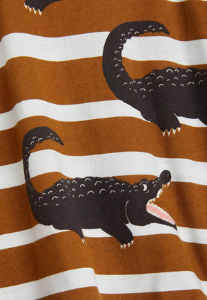 ViaMonte Shop | Mini Rodini T-shirt a righe marrone neonata in cotone biologico