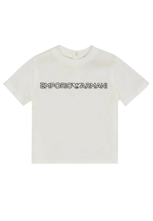 ViaMonte Shop | Emporio Armani T-Shirt neonato bianca con logo a contrasto