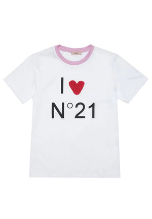 ViaMonte Shop | N° 21 t-shirt bianca ragazza in jersey di cotone