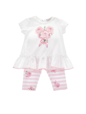 ViaMonte Shop | Monnalisa completo bianco/rosa neonata in cotone