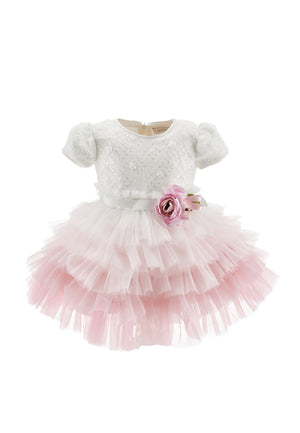 ViaMonte Shop | Monnalisa vestito bianco/rosa neonata in tulle