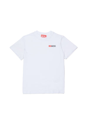 T-shirt bambino Diesel bianca in jersey di cotone elasticizzato | ViaMonte Shop