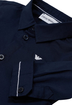 Camicia neonato Emporio Armani blu in cotone | ViaMonte Shop