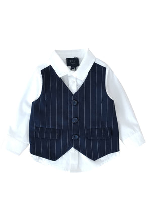 Camicia/gilet neonato bianca/blu in cotone | ViaMonte Shop