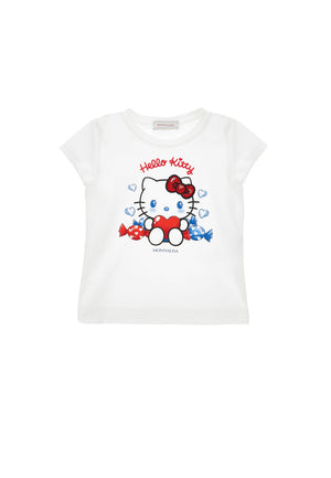 T-shirt bambina Monnalisa bianca in jersey di cotone stretch