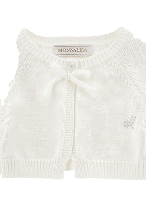 Cardigan neonata Monnalisa panna in cotone