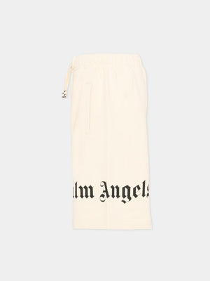 Bermuda bambino Palm Angels avorio in cotone garzato | ViaMonte Shop