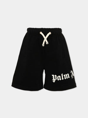 Bermuda bambino Palm Angels nero in cotone garzato | ViaMonte Shop