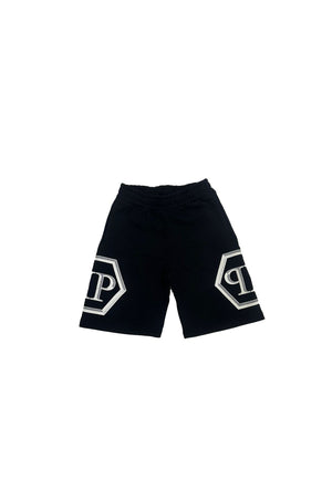 Bermuda bambino Philipp Plein nero in cotone garzato