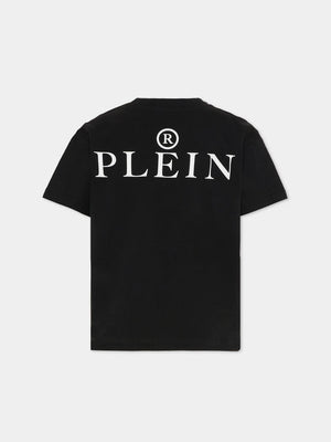 T-shirt bambino Philipp Plein junior nera in jersey di cotone | ViaMonte Shop