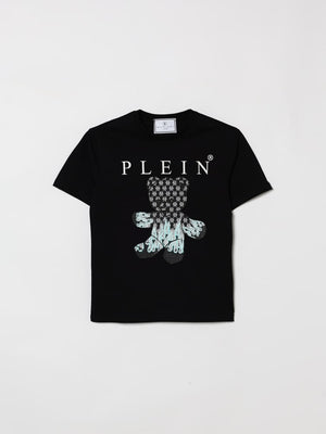 T-shirt bambino Philipp Plein junior nera in jersey di cotone | ViaMonte Shop