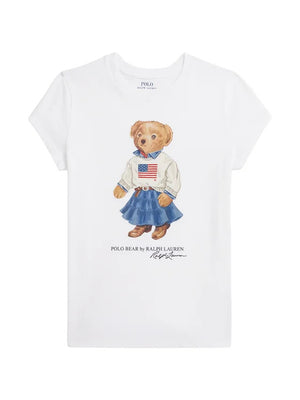 T-shirt bambina Ralph Lauren bianca in jersey di cotone | ViaMonte Shop