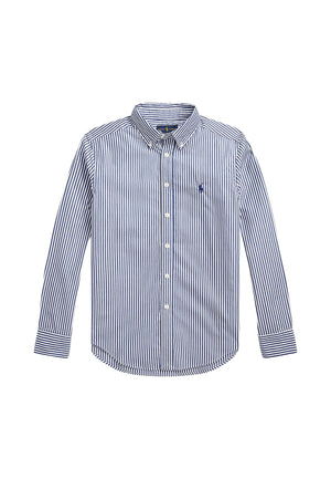 Camicia bambino Ralph Lauren bianca/blu in popeline di cotone | ViaMonte Shop
