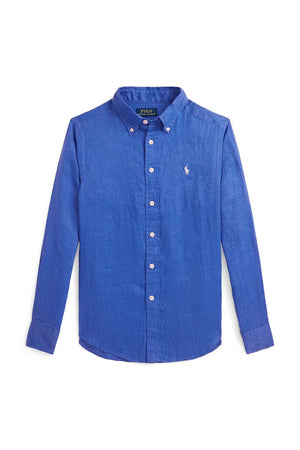Camicia bambino Ralph Lauren bluette in lino | ViaMonte Shop