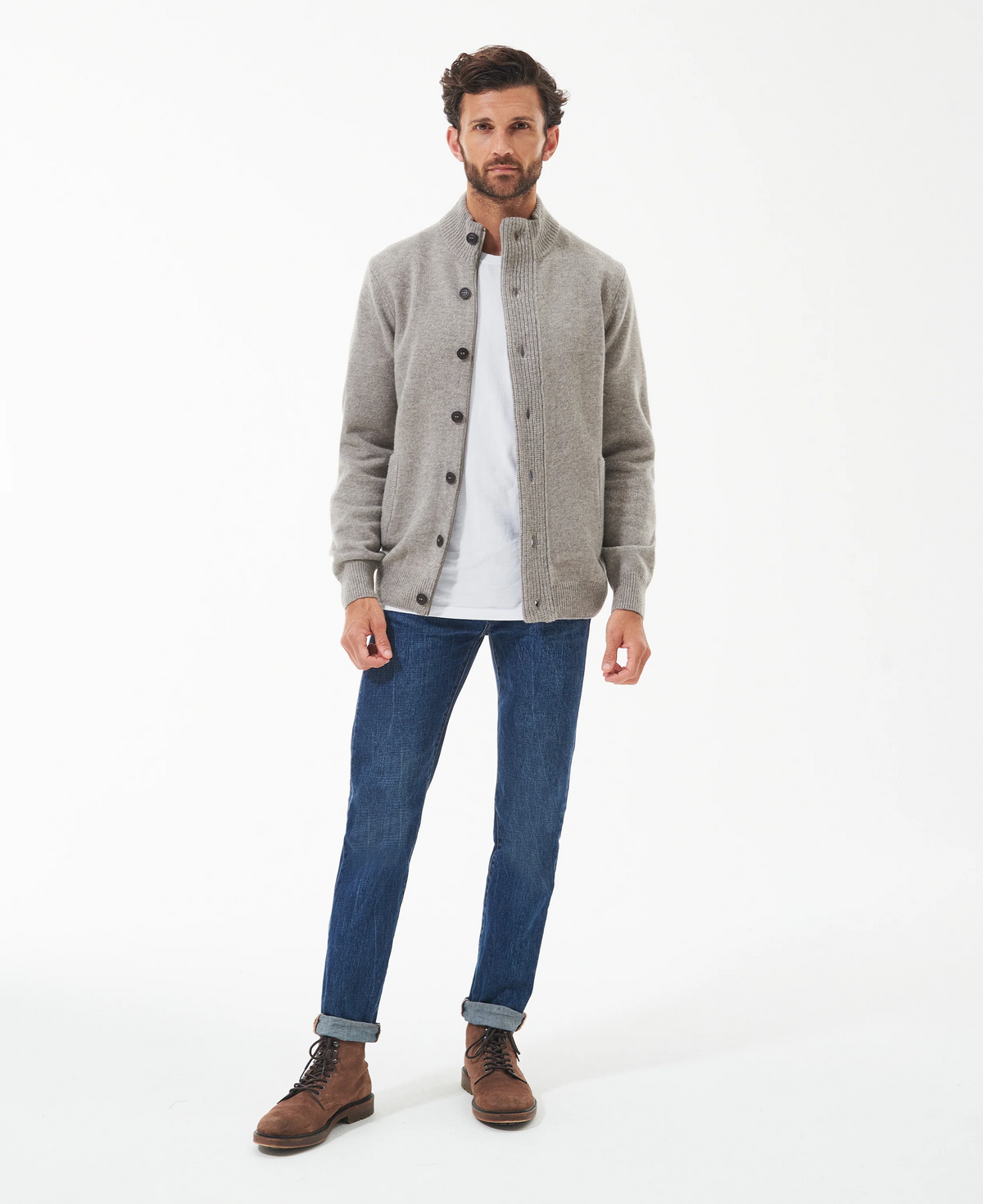 Barbour maglione con Patch e Zip Through in lana beige